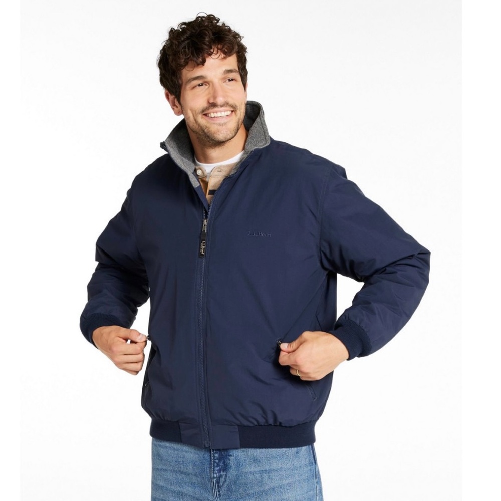 LL Bean Men’s Fleece Lined Warm-Up Jacket. Navy Blue. Size Large Regular.